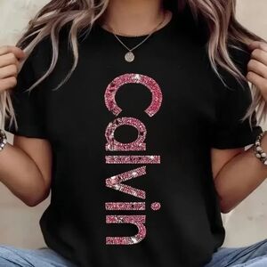Black Tee with Pink Print Glitter Text